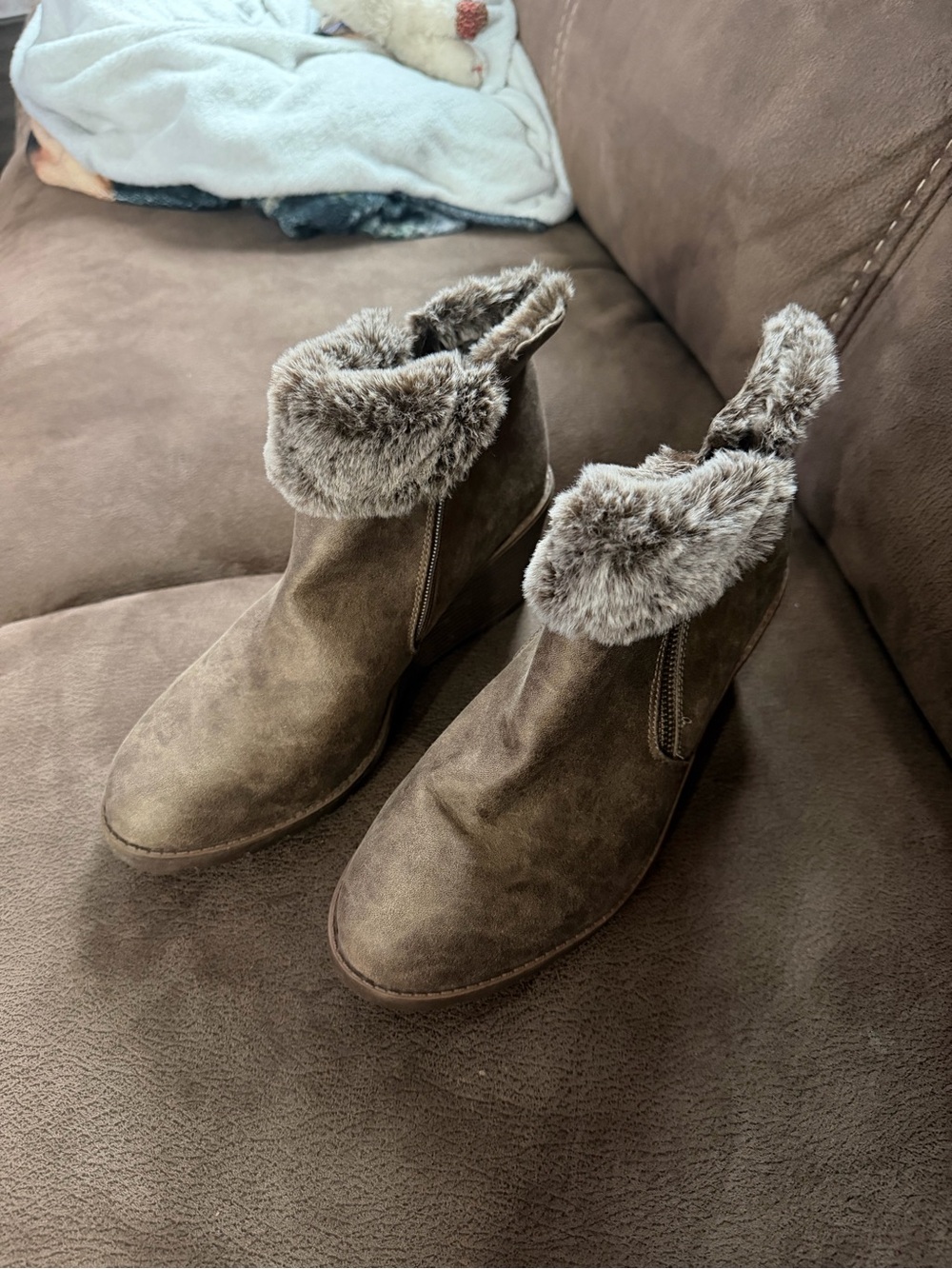 Lane Bryant Brown Faux-Suede Ankle Boots with Faux-Fur Cuff